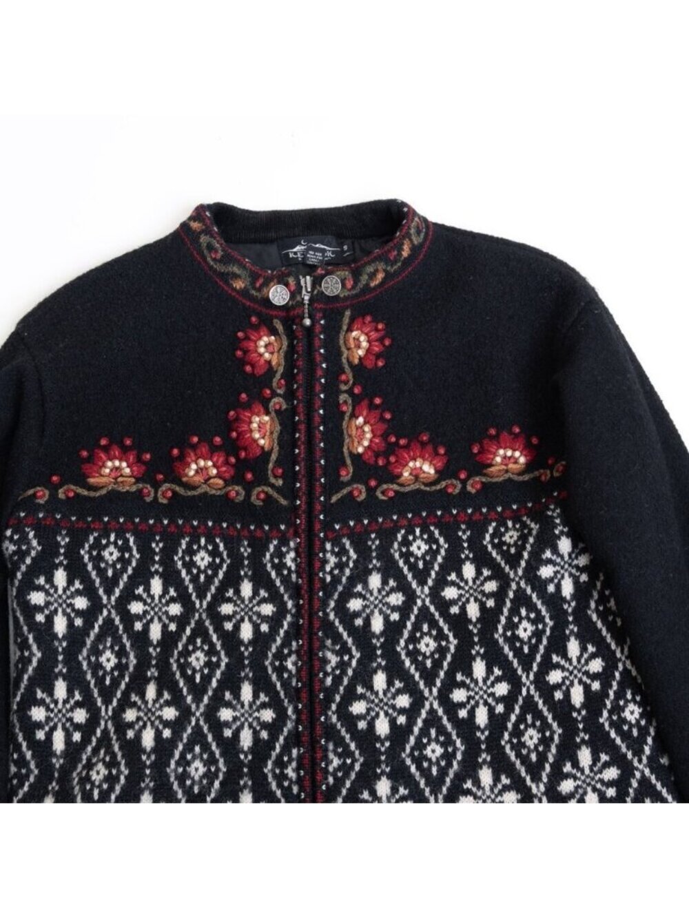 Icelandic Design Wool Cardigan Sweater Nordic Folk Fair Isle Vintage Small - Picture 3 of 16